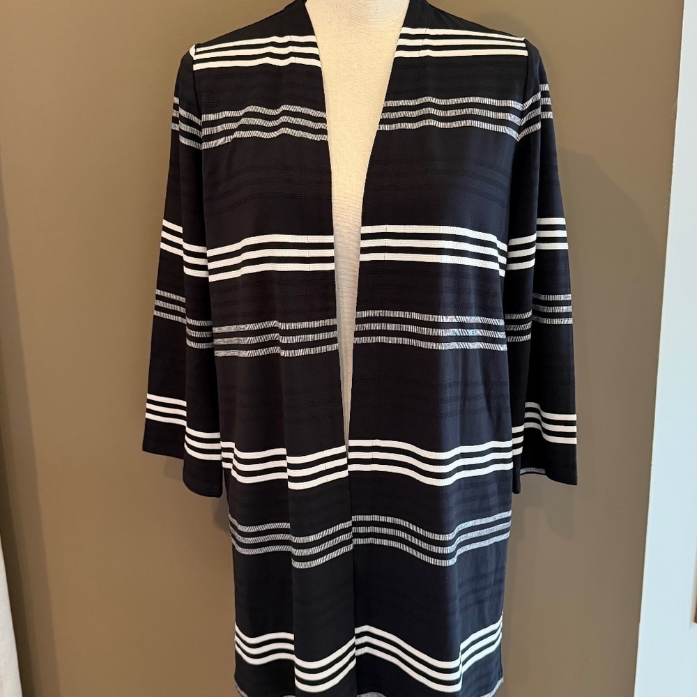 NWT J. Jill Wherever Collection Black & White Stripe Cardigan Office, Size Small